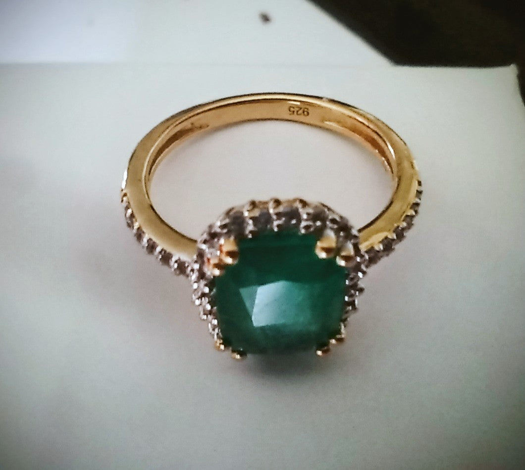 Bague Halo Émeraude & Argent Fin 925